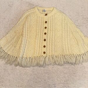 May Knit Girl’s Vintage Cream Poncho Cape with Fringe